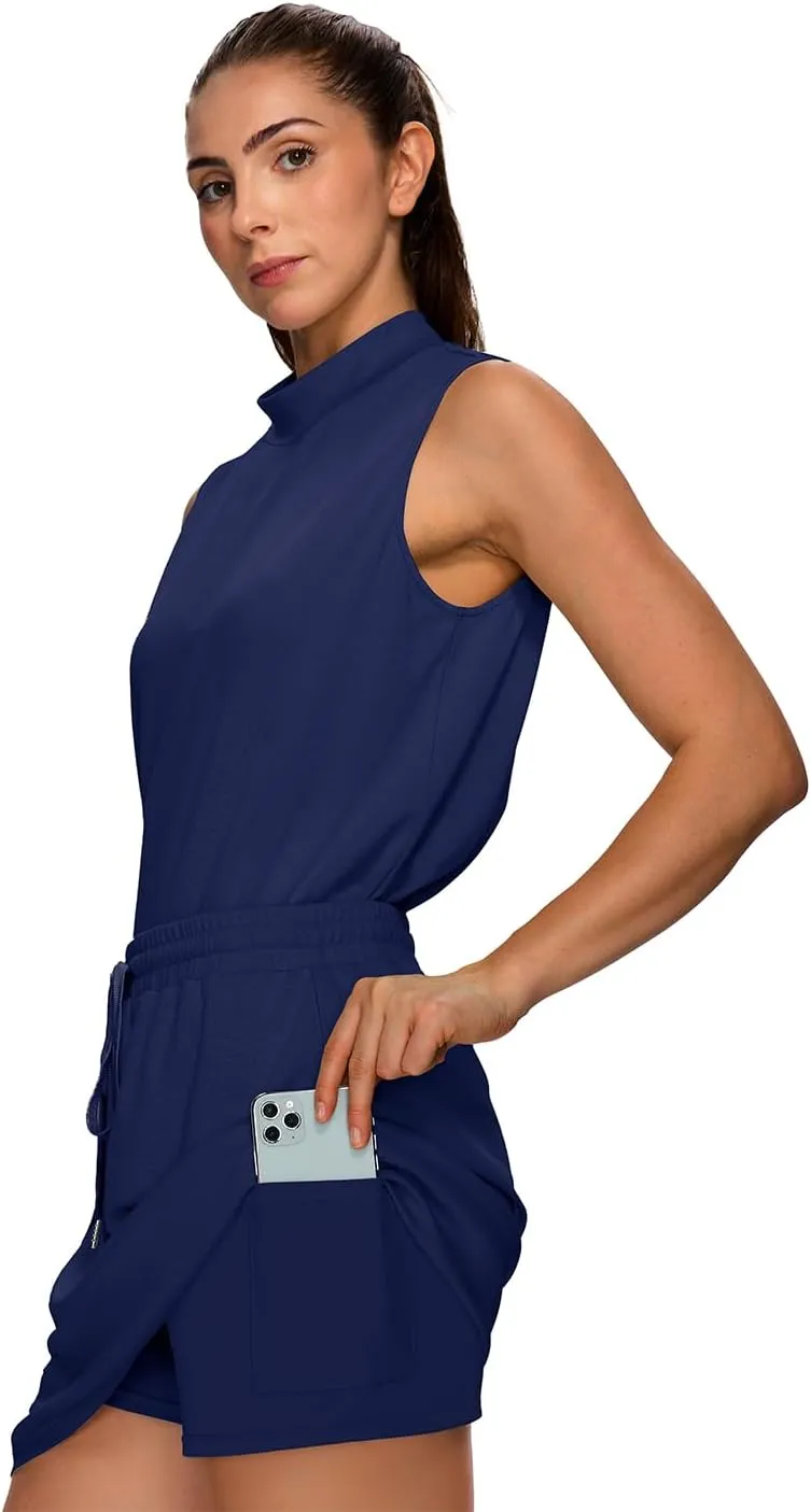 XIEERDUO Two Piece Skirt Sets for Women Summer Beach Vacation Outfits Mock Neck Tops Tennis Skirt Lounge Matching Sets