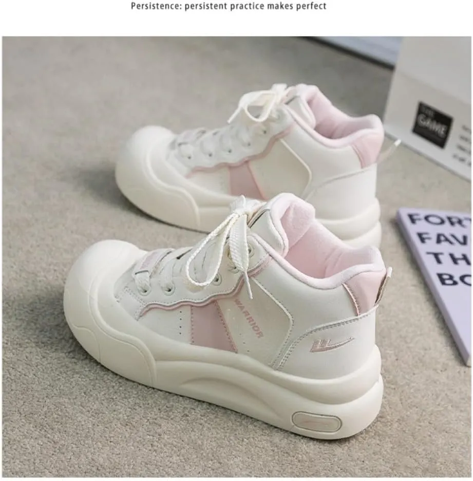 Y2K Creamy Chunky White Sneakers | Kawaii Women Fashionable Star Outdoor High-top Sport Shoes | Breathable Comfortable Tennis Gym Fitness Casual Running Walking Cross Trainers