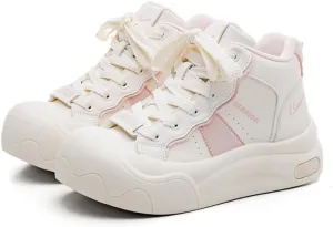 Y2K Creamy Chunky White Sneakers | Kawaii Women Fashionable Star Outdoor High-top Sport Shoes | Breathable Comfortable Tennis Gym Fitness Casual Running Walking Cross Trainers