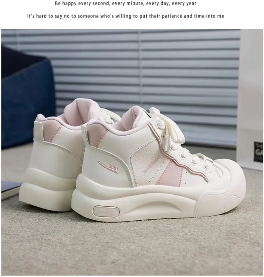 Y2K Creamy Chunky White Sneakers | Kawaii Women Fashionable Star Outdoor High-top Sport Shoes | Breathable Comfortable Tennis Gym Fitness Casual Running Walking Cross Trainers