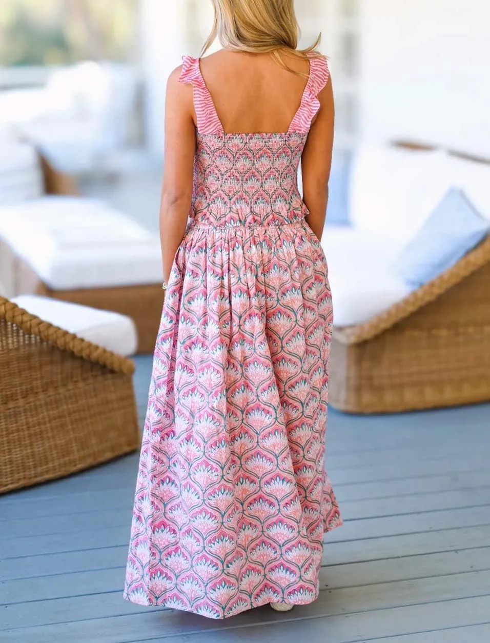 Y2k Ruffle Long Skirt Sets for Women 2 Piece Outfits Summer Ruched Backless Cami Top Matching Boho Maxi Skirt Set