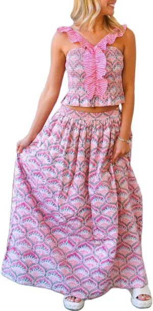 Y2k Ruffle Long Skirt Sets for Women 2 Piece Outfits Summer Ruched Backless Cami Top Matching Boho Maxi Skirt Set