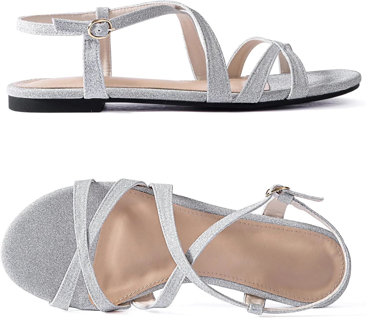 YANWENFANG Women Flat Sandals Adjustable Ankle Strap Roman Gladiator Boho Beach Summer Casual Vacation Goddess Vintage Italian Low Heel Block Festival Leather