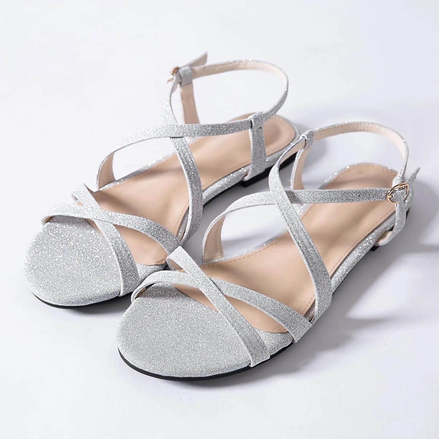YANWENFANG Women Flat Sandals Adjustable Ankle Strap Roman Gladiator Boho Beach Summer Casual Vacation Goddess Vintage Italian Low Heel Block Festival Leather