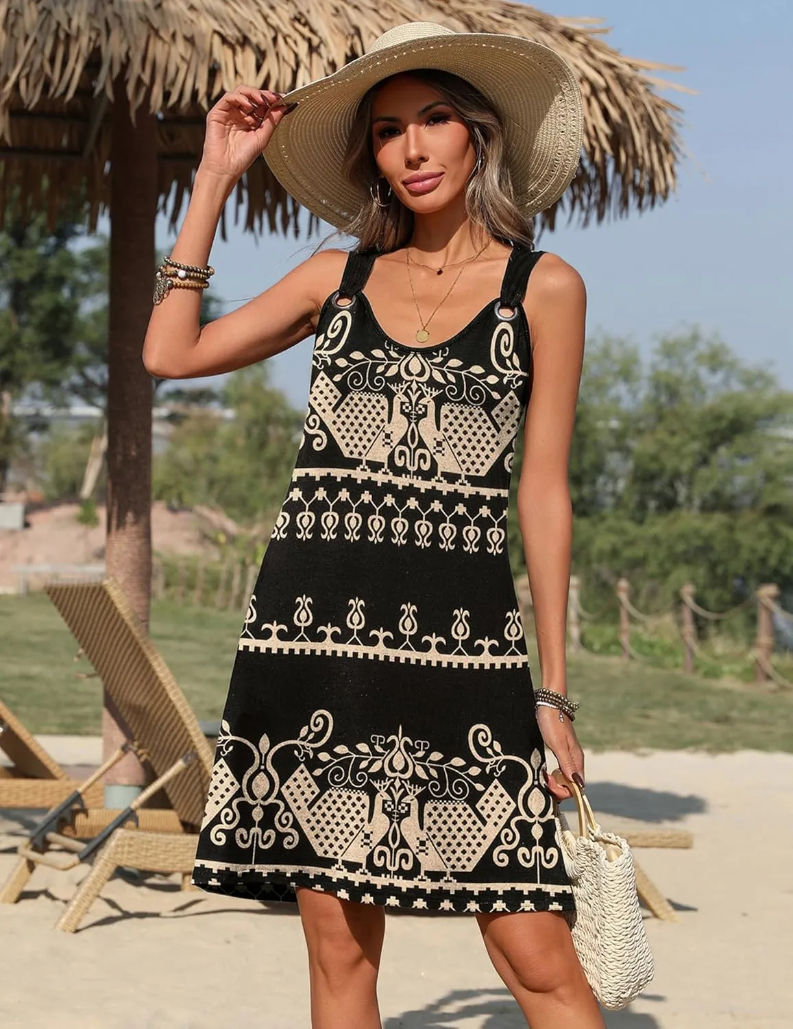 Zeagoo Summer Dresses for Women Boho Beach Dress Sleeveless Sundresses with Pockets Casual Loose Tank Tshirt Sun Dress
