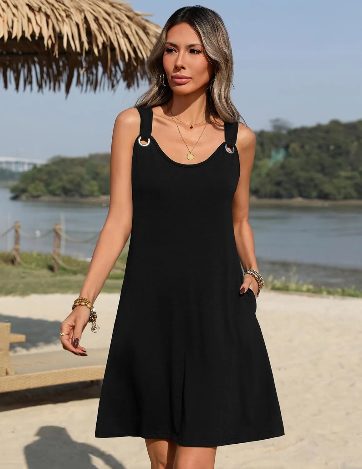 Zeagoo Summer Dresses for Women Boho Beach Dress Sleeveless Sundresses with Pockets Casual Loose Tank Tshirt Sun Dress