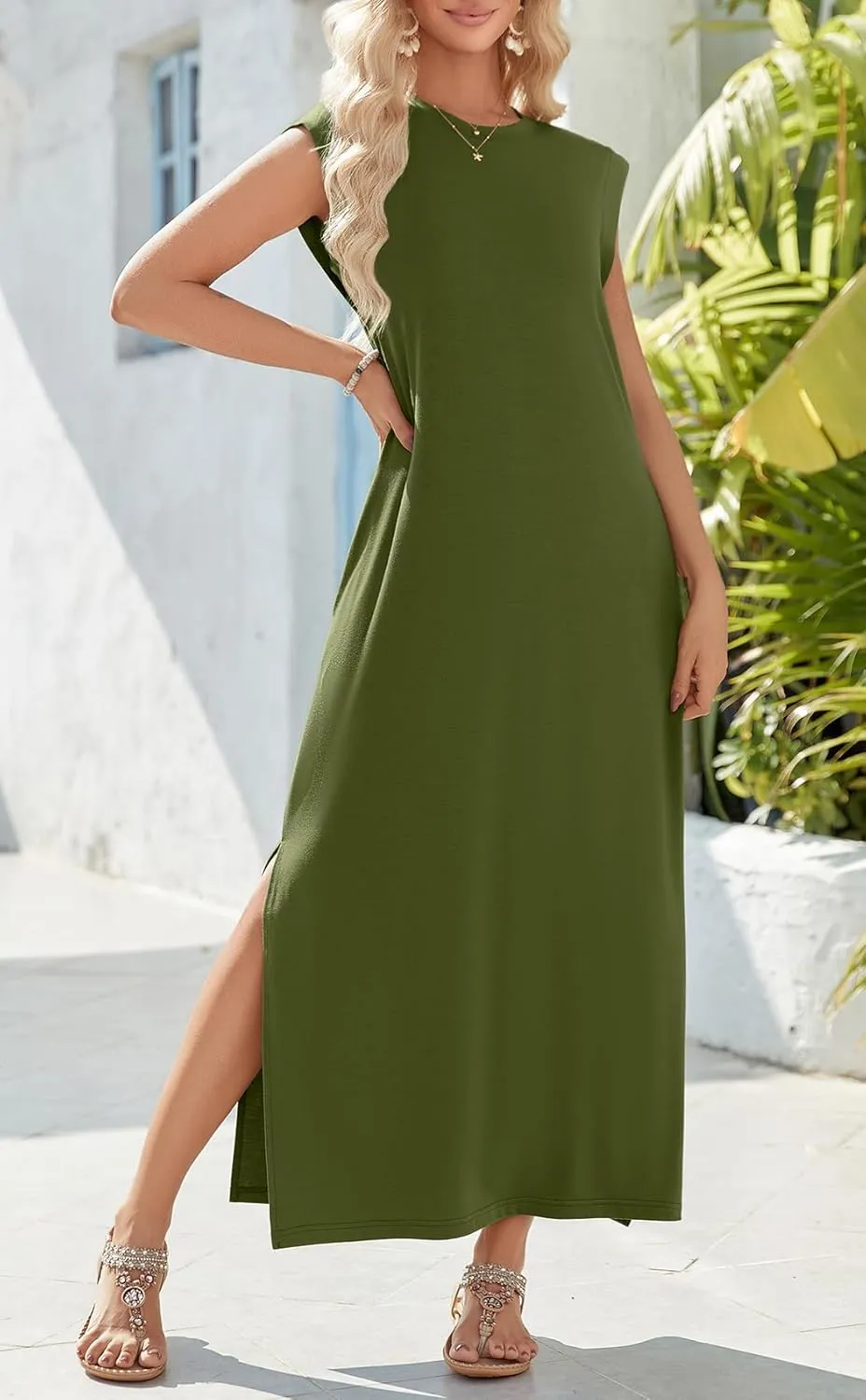 Zeagoo Women Floral Maxi Dress Summer Casual Sleeveless Sundress Crew Neck Long Dresses with Pockets 2025 Beach Vacation