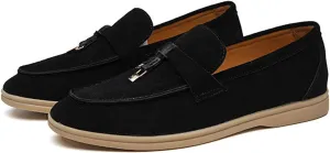 Zeberfi Men's Luxury Suede Penny Loafers Shoes with Pendant Decor,British Retro Casual Slip On Flats Tuxedo Dress Shoes for Prom Wedding
