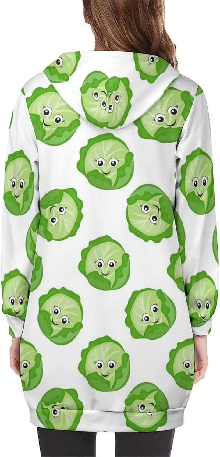 Zip Up Hoodie Womens Long Sleeve Sweatshirts Jackets, Bright Cabbage Cute Eyes Funny Casual Fashion Jackets for Women