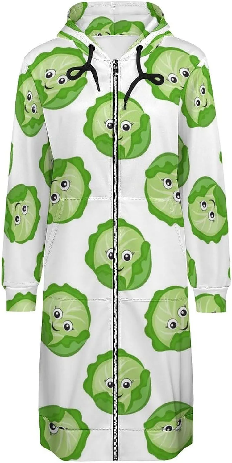 Zip Up Hoodie Womens Long Sleeve Sweatshirts Jackets, Bright Cabbage Cute Eyes Funny Casual Fashion Jackets for Women