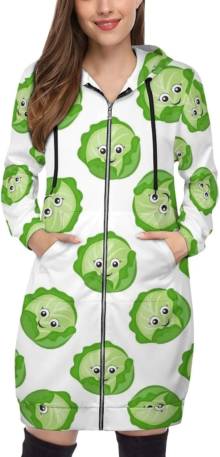 Zip Up Hoodie Womens Long Sleeve Sweatshirts Jackets, Bright Cabbage Cute Eyes Funny Casual Fashion Jackets for Women