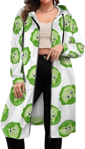 Zip Up Hoodie Womens Long Sleeve Sweatshirts Jackets, Bright Cabbage Cute Eyes Funny Casual Fashion Jackets for Women