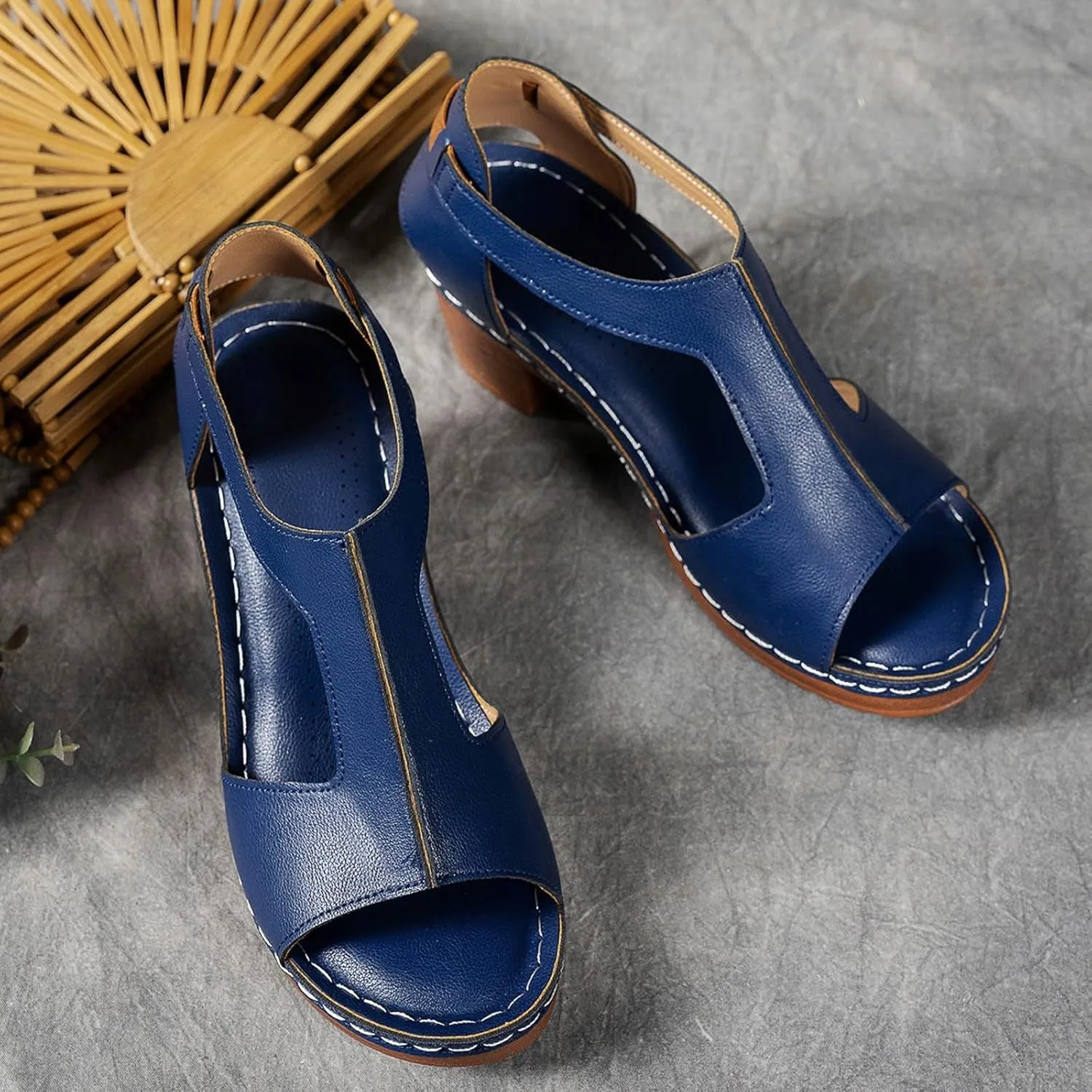 ZSpzx Chunky Heels Sandals for Women 2025 Dressy T-Strap Cutout Comfortable Block Sandal Buckle Mid Heeled Orthopedic Elastic Ladies Cushion Footbed Casual Shoes for Party Wedding Walking Vacation